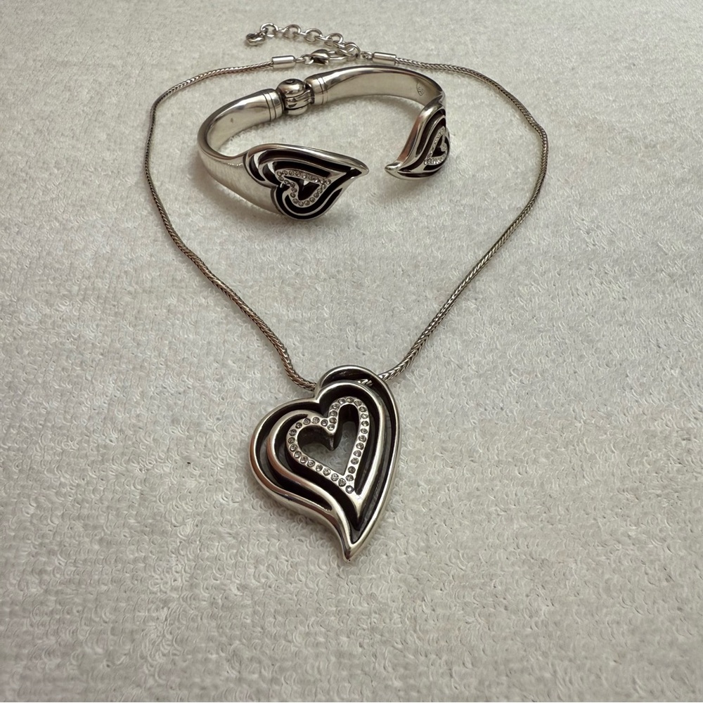 Brighton Infinity Heart Silver Crystal Pendant Necklace & Cuff Bracelet Set